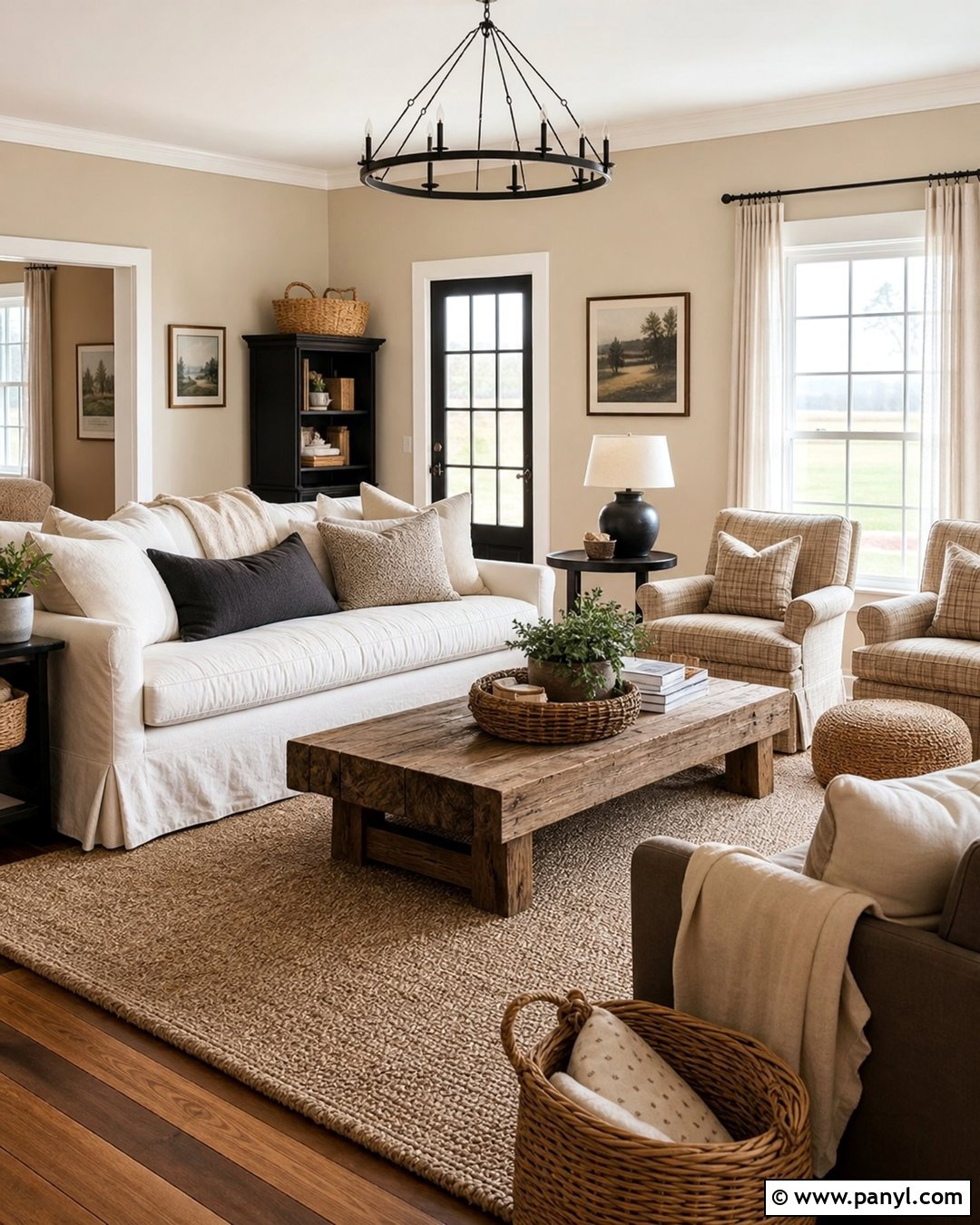 Farmhouse Living Room With Vanilla Latte Walls - 50 Vanilla Latte Color Wall Ideas