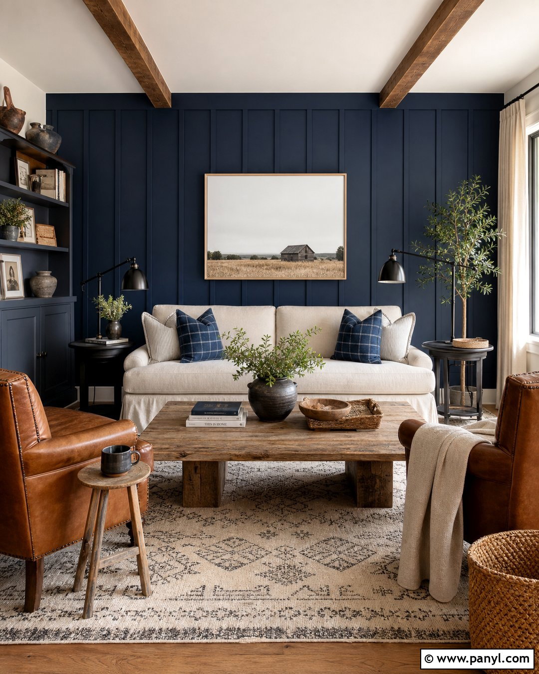 Farmhouse Navy Blue Accent Wall - 35 navy blue accent wall living room ideas