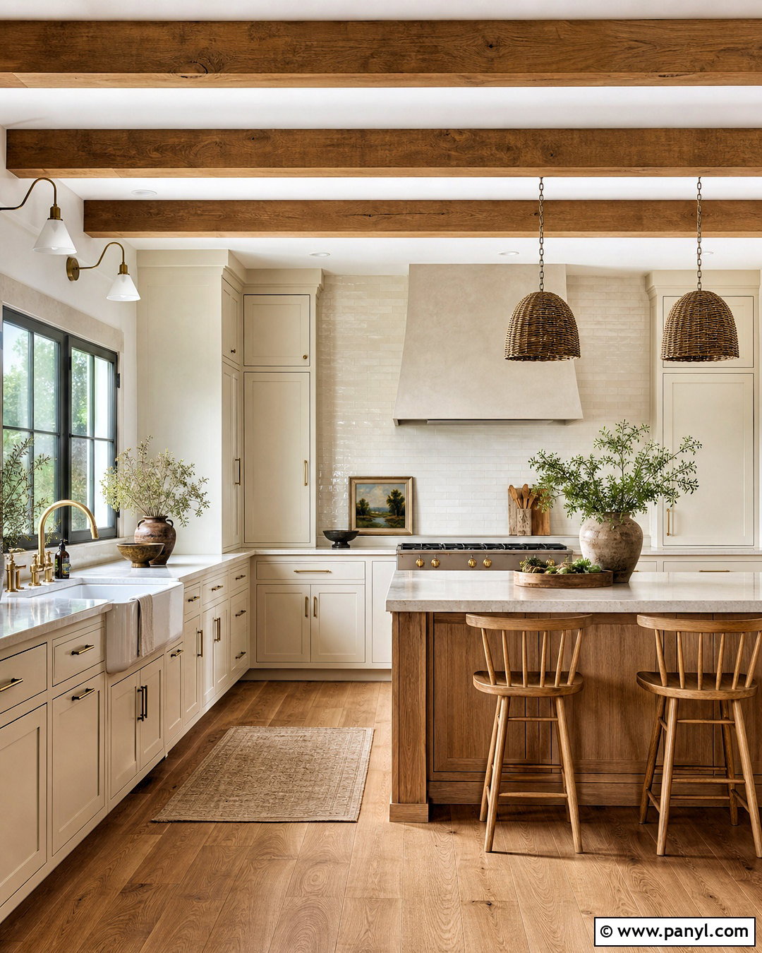 Farmhouse Neutral Kitchen With Wood Beams - 20 warm neutral kitchen ideas