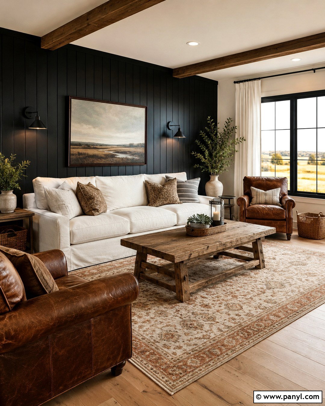 Farmhouse Western Living Room With Black Wall - 20 Black Accent Wall Living Room Western Ideas