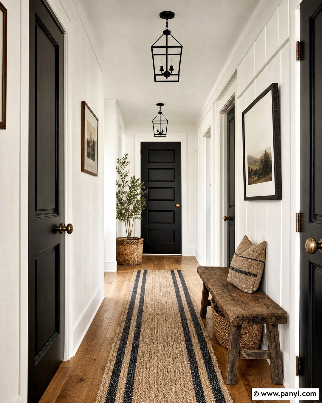 Farmhouse White Hallway With Black Doors - 20 white hallway black doors