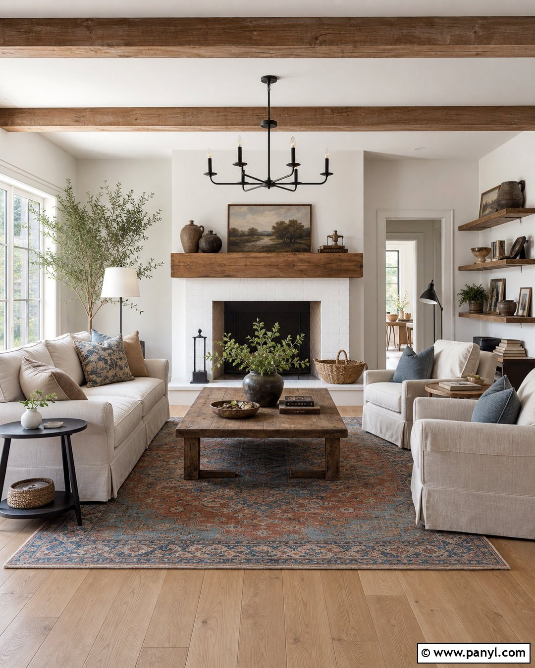 Farmhouse White Wall Living Room - 30 White Wall Interior Ideas