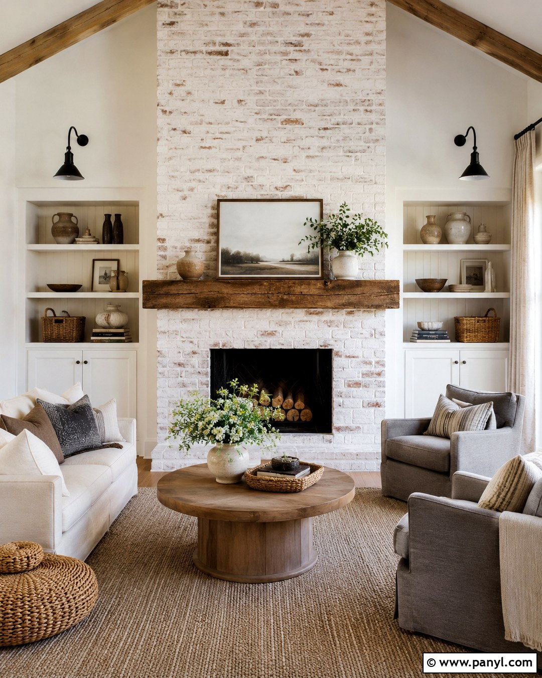Farmhouse Whitewashed Brick Fireplace Wall - 20 White Wash Interior Brick Wall Ideas