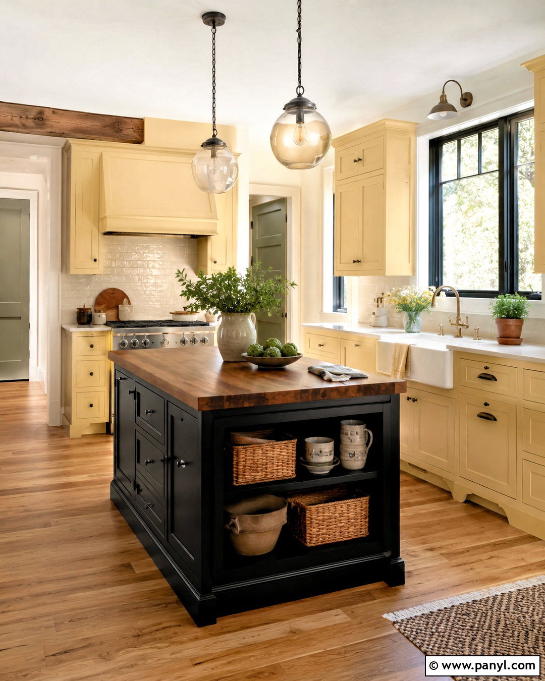 Farmhouse Yellow Kitchen With Black Island - 20 black and yellow kitchen ideas