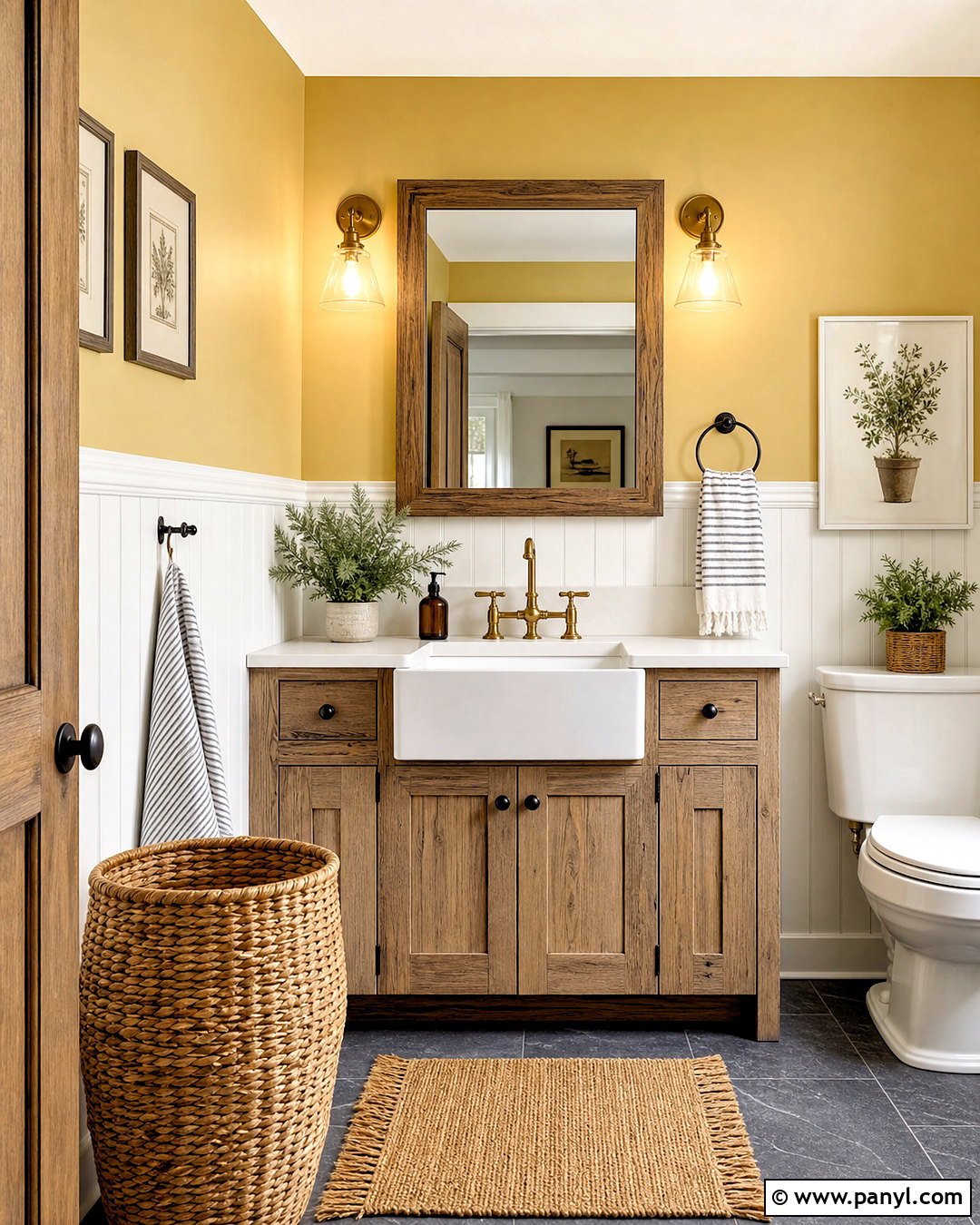 Farmhouse Yellow Powder Room - 20 yellow powder room ideas
