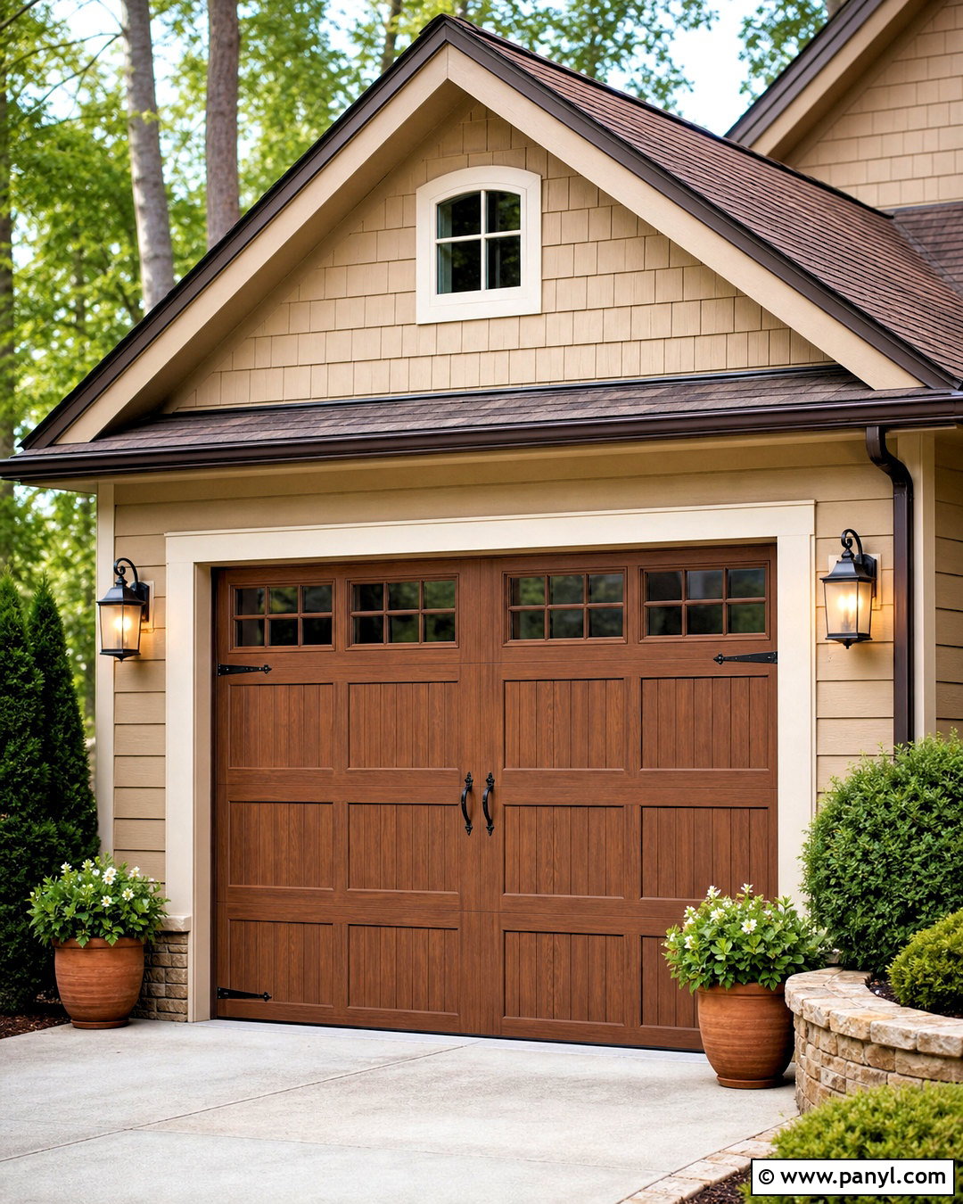 Faux Wood Garage Door With Beige Siding - 20 garage door painting ideas