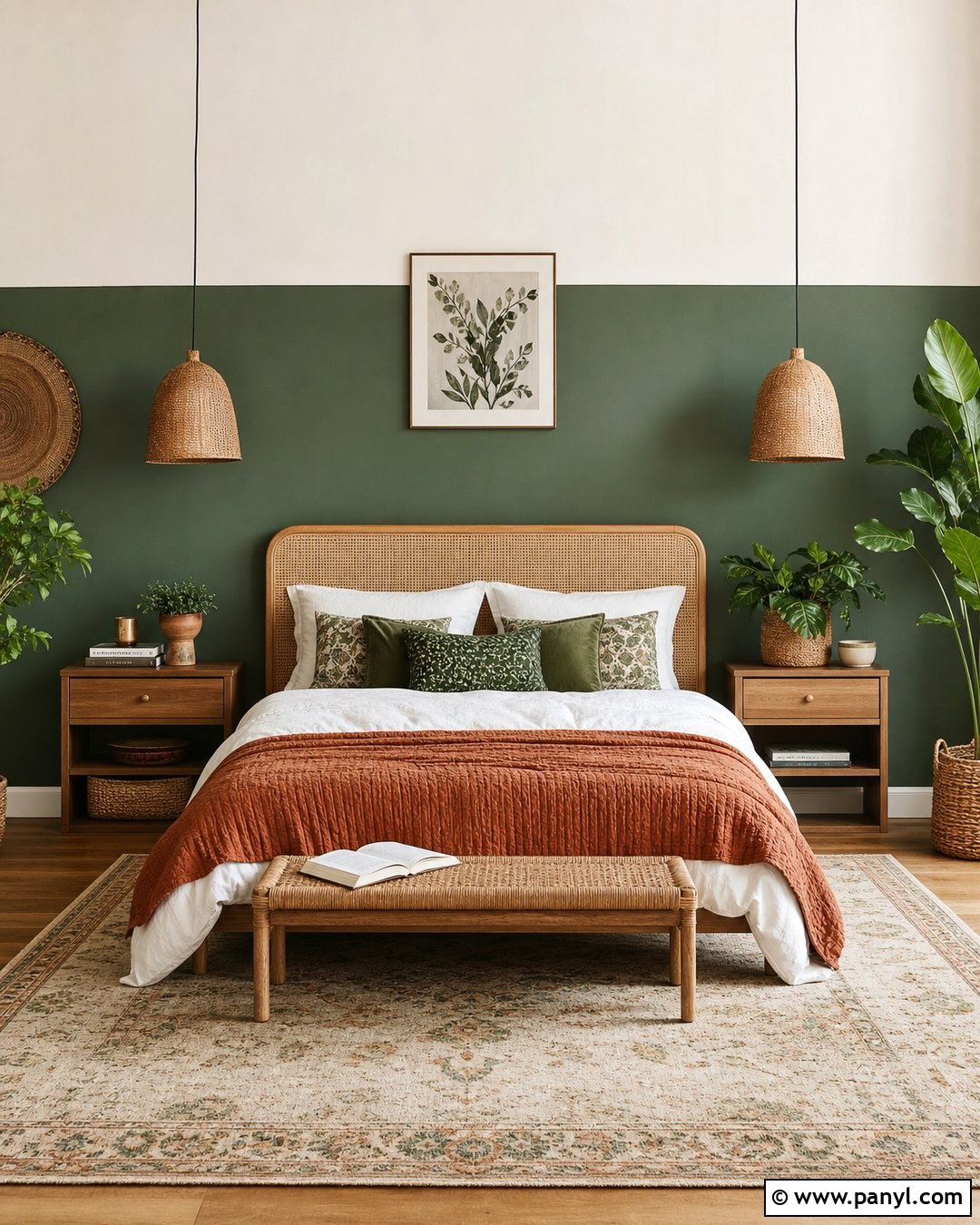 Fern Green And White Boho Bedroom Wall - 25 Half Green Half White Wall Ideas