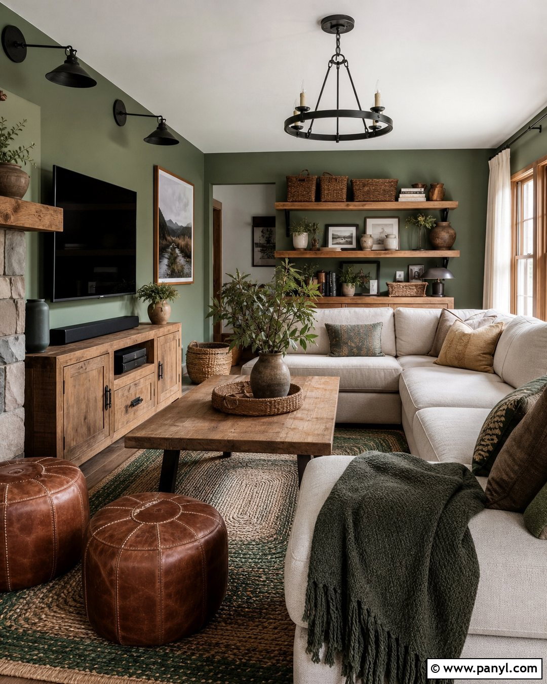 Fern Green Rustic Family Room - 20 Green Wall Rustic Style Ideas