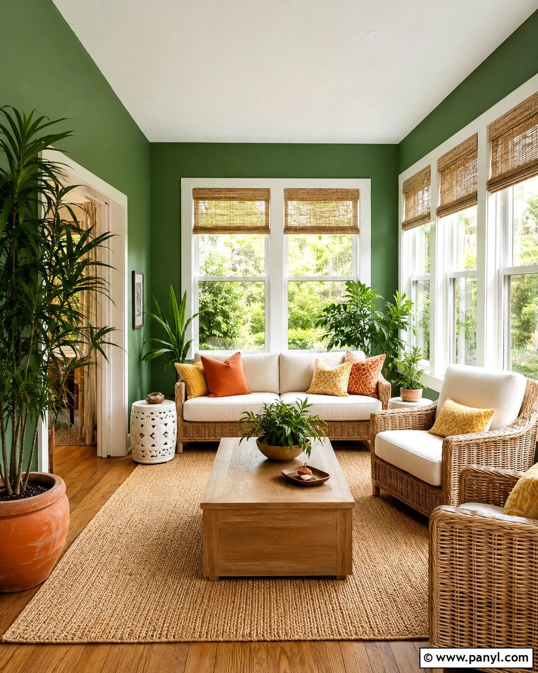 Fern Green Sunroom Wall - 20 Plain Green Wall Ideas
