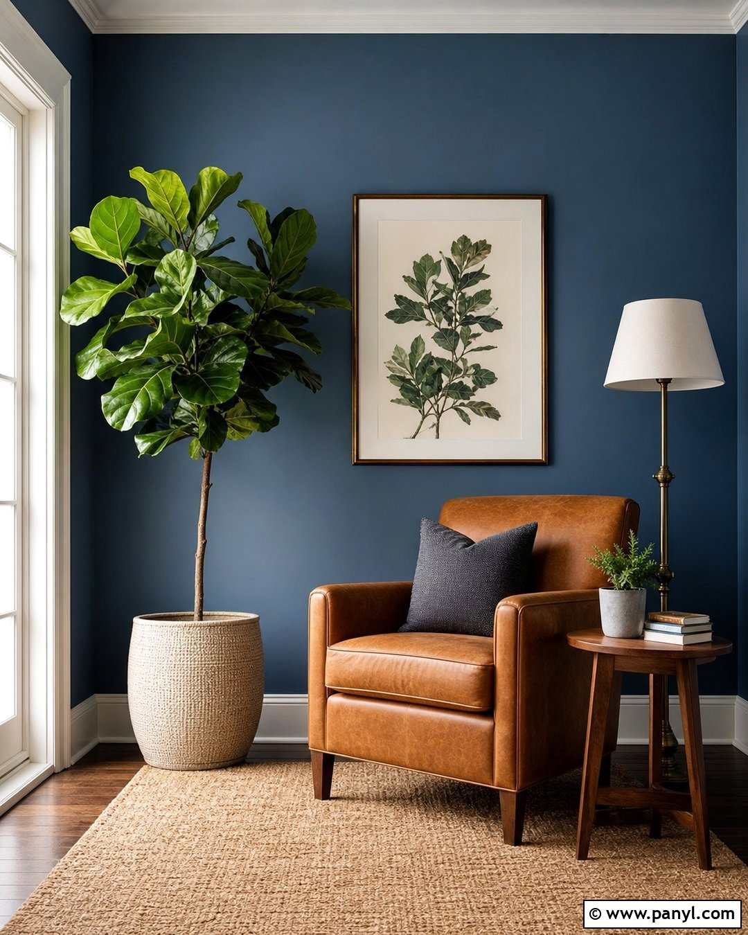 Fiddle Leaf Fig Against Dusty Blue Wall - 20 Green Plant Against Blue Wall Ideas