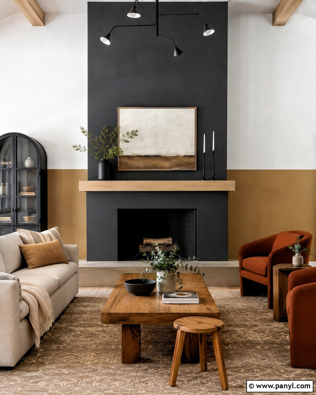 Fireplace Color Block Split Painted Walls - 35 Split Painted Walls