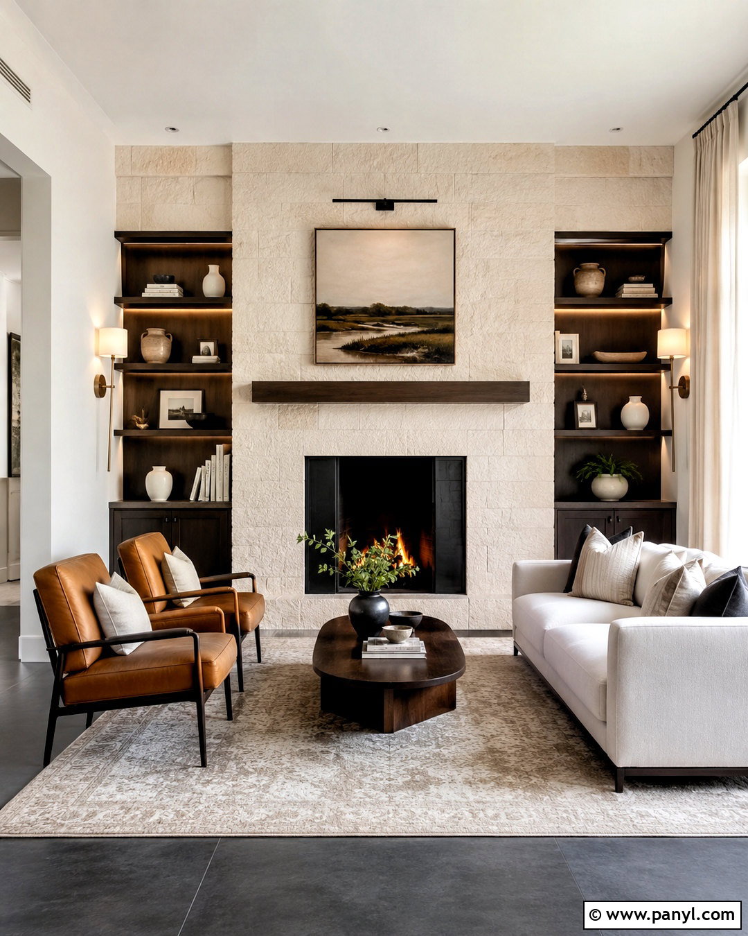 Fireplace Living Room With Dark Grey Flooring - 20 dark grey flooring living room ideas