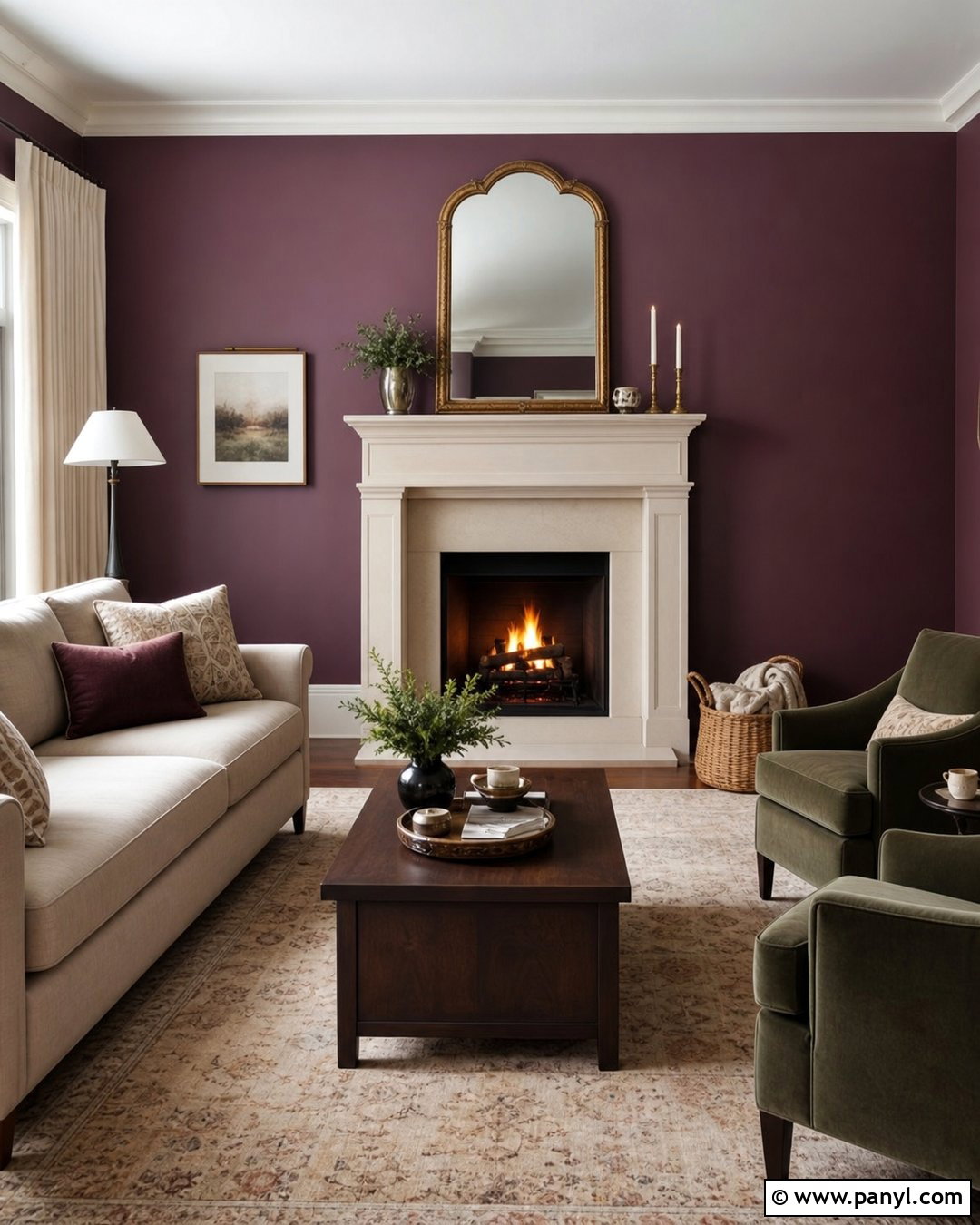 Fireplace Living Room With Dark Purple Walls - 35 Dark Purple Walls