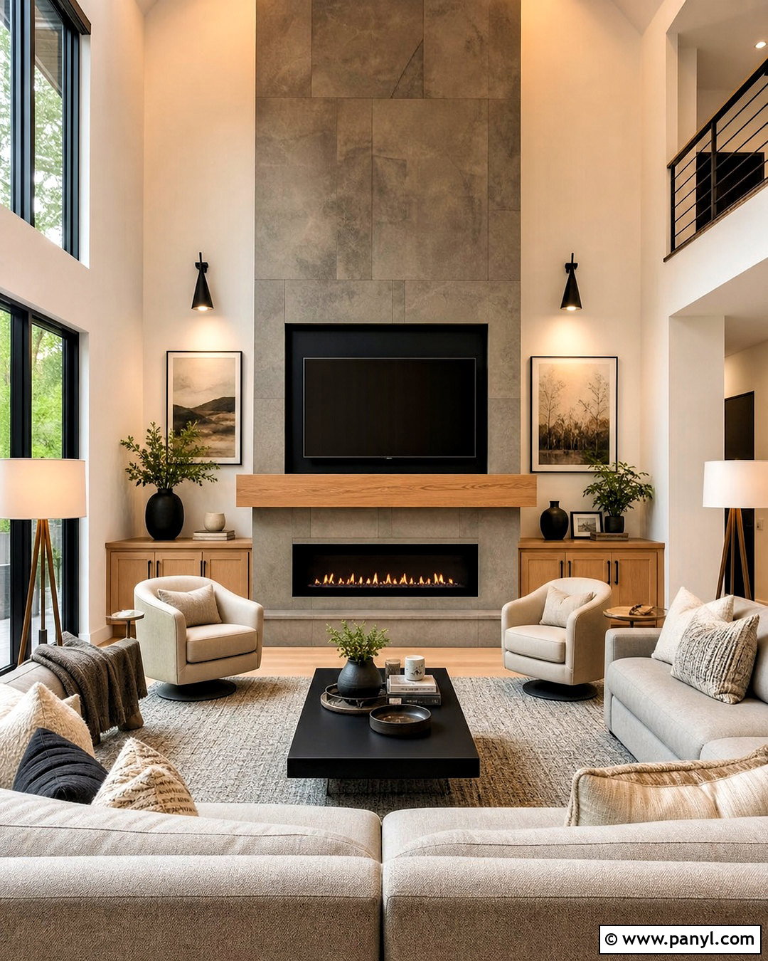 Fireplace Media Wall With TV - 20 tall fireplace wall high ceilings