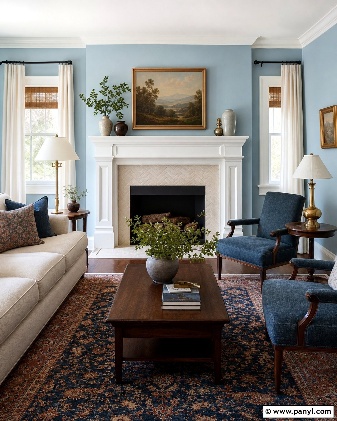Fireplace Room With Light Blue Walls - 50 light blue walls