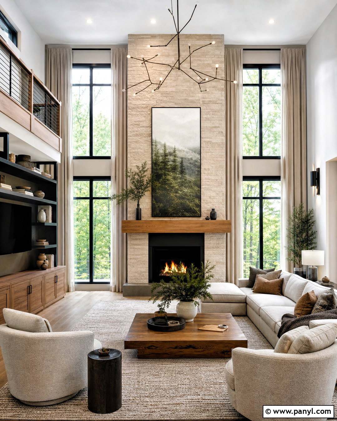 Fireplace Wall Between Tall Windows - 20 tall fireplace wall high ceilings