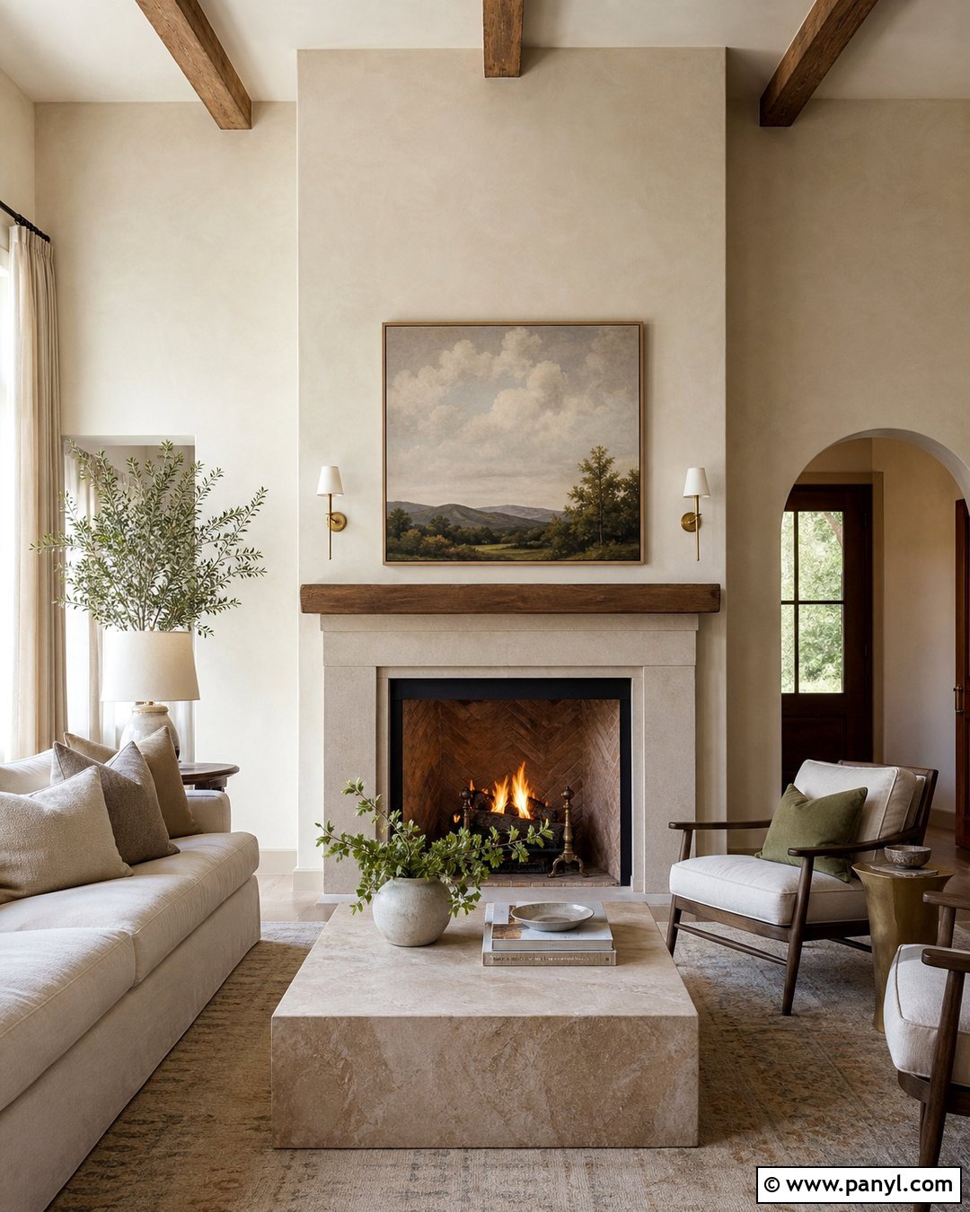 Fireplace With Cream Limewash Walls - 30 cream limewash walls