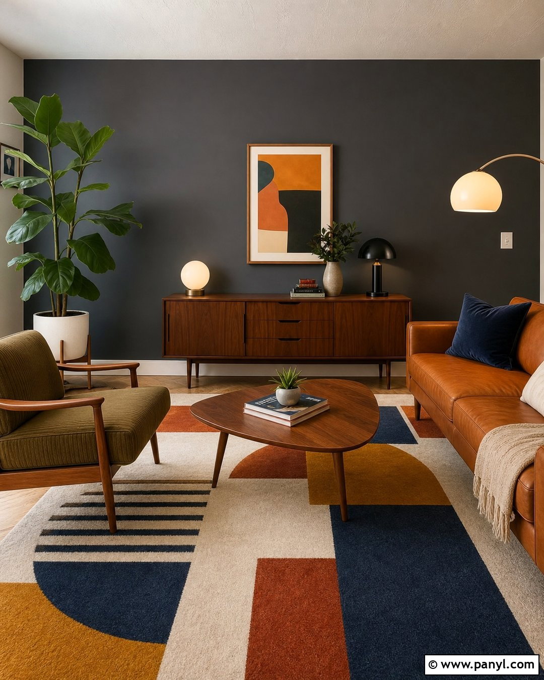 Flint Accent Wall Midcentury Living Room - 20 Flint Benjamin Moore Accent Walls