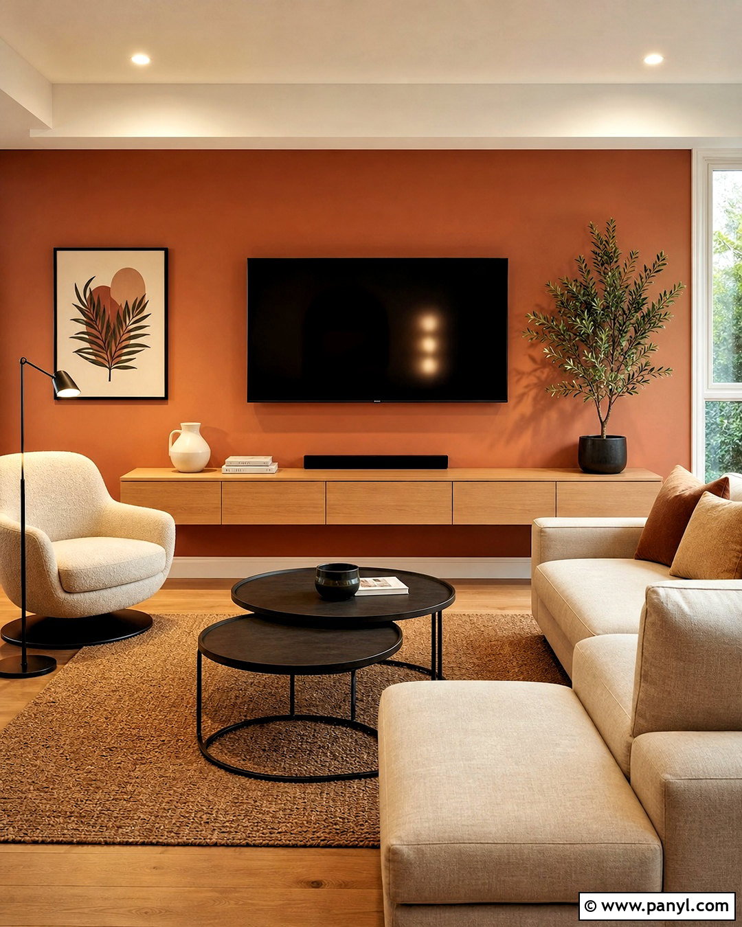 Floating Console TV Accent Wall - 20 accent walls in living room with tv ideas