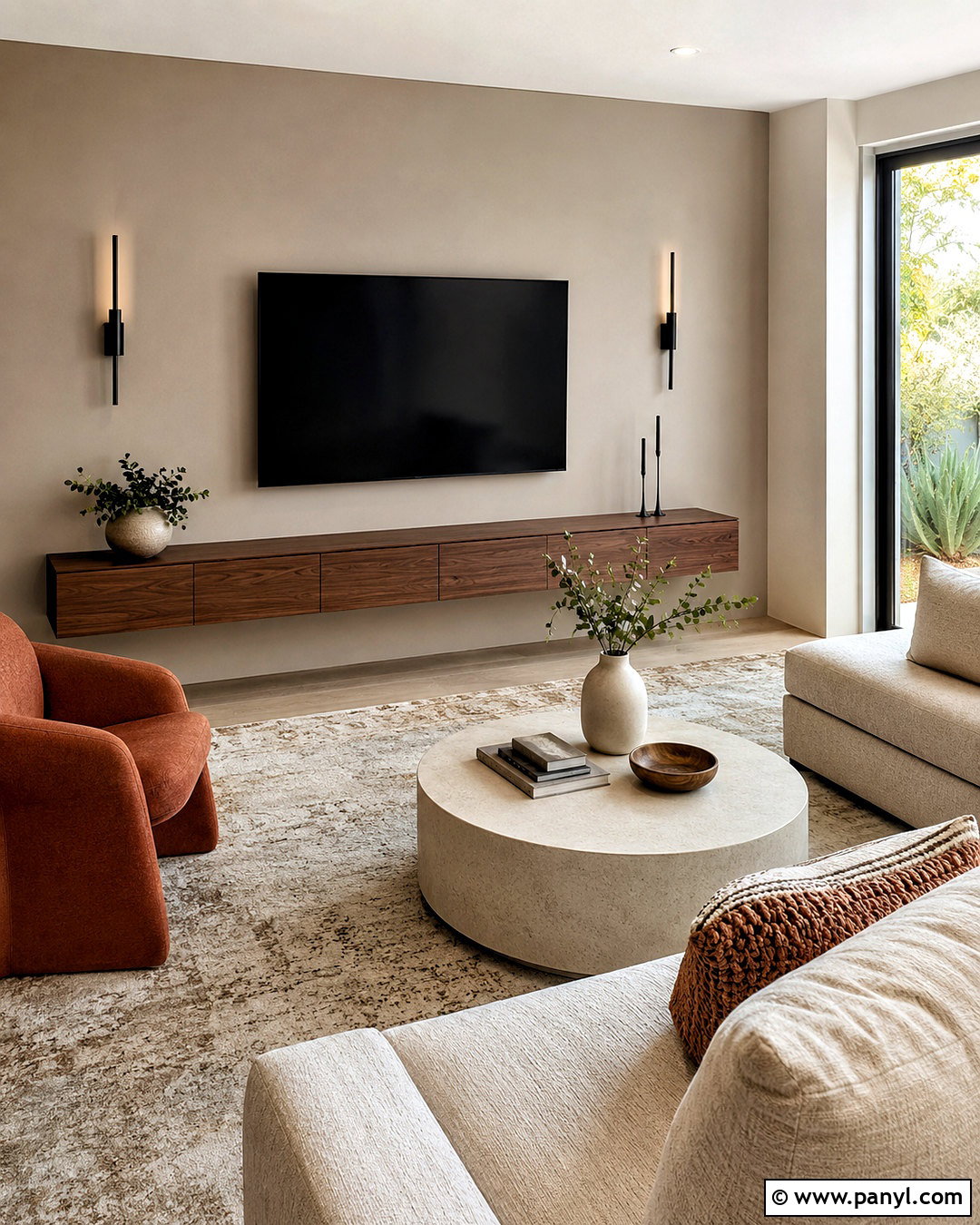 Floating Console TV Wall - 20 living room decor tv wall ideas