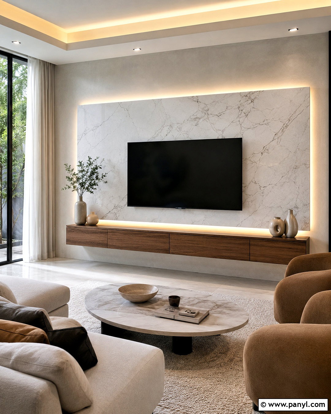 Floating Marble TV Feature Wall - 20 marble tv feature wall ideas