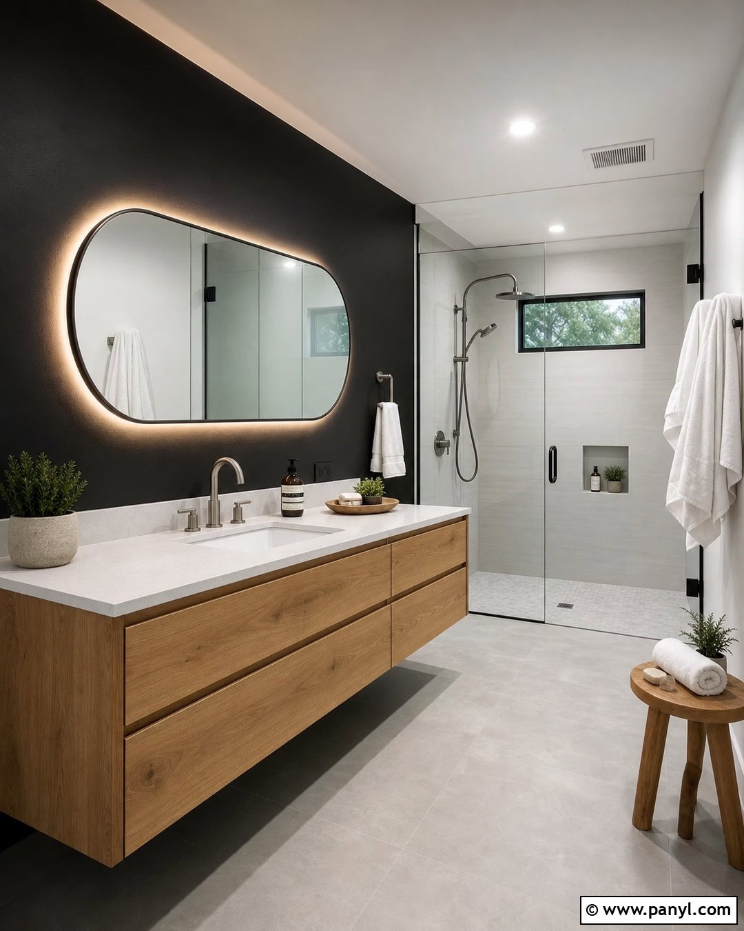 Floating Oak Bathroom Vanity With Black Wall - 20 Modern Bathroom Vanity With Black Wall Ideas