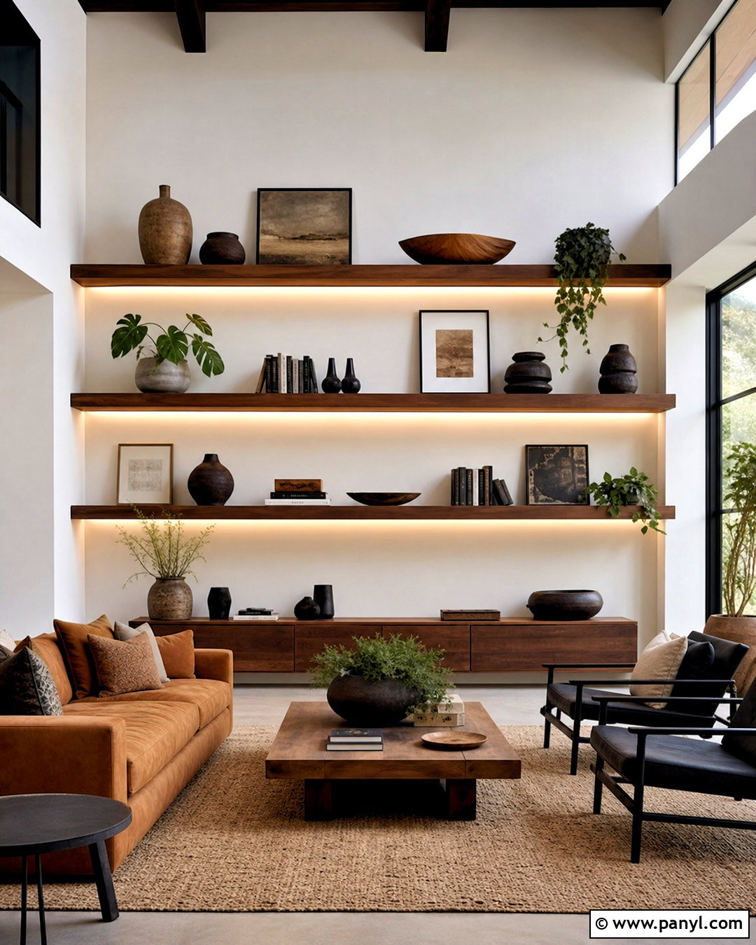 Floating Shelves On High Ceiling Walls - 20 high ceiling wall decor living room ideas