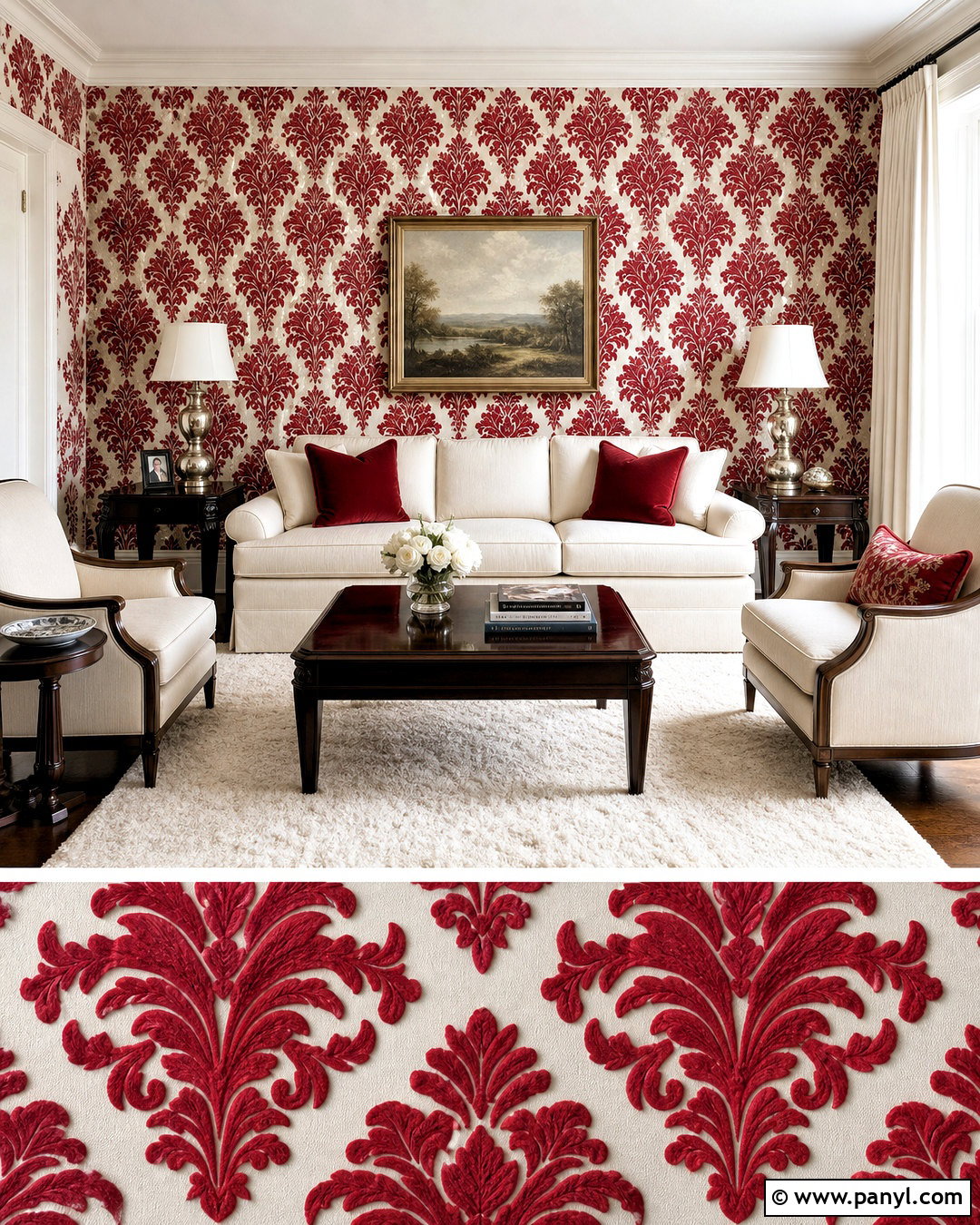 Flocked Red And White Damask Pattern - 20 red and white damask patterns