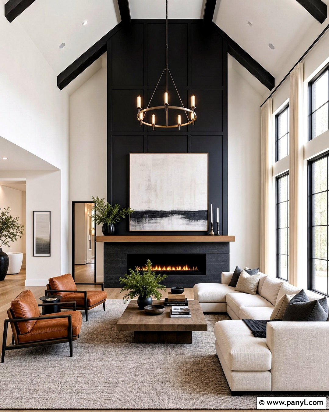 Floor-To-Ceiling Black Fireplace Wall - 20 dark fireplace wall ideas