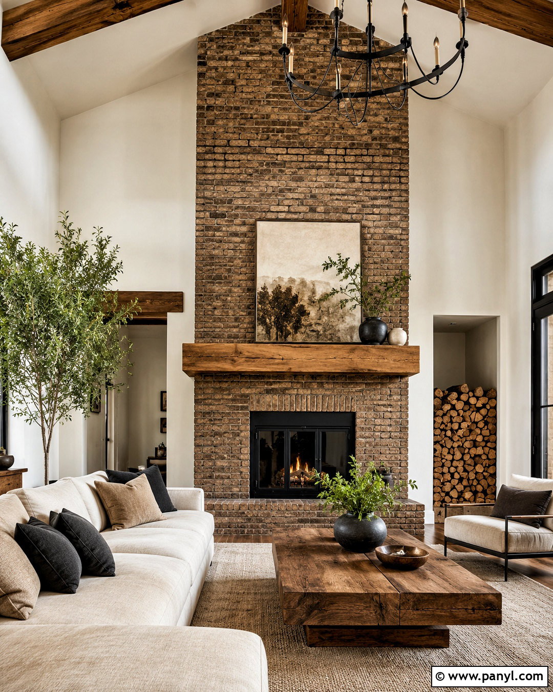 Floor-To-Ceiling Brown Brick Fireplace - 20 brown brick fireplace ideas
