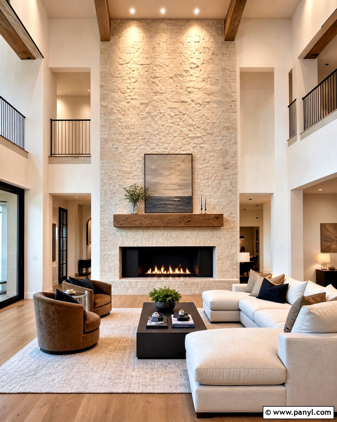 Floor-To-Ceiling Fireplace Wall - 20 high ceiling wall design ideas