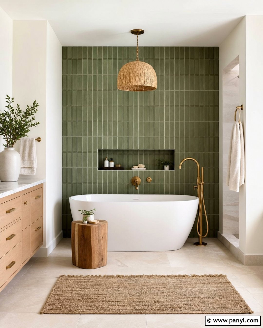 Floor To Ceiling Green Bathroom Accent Wall - 35 Green Accent Wall Bathroom Ideas