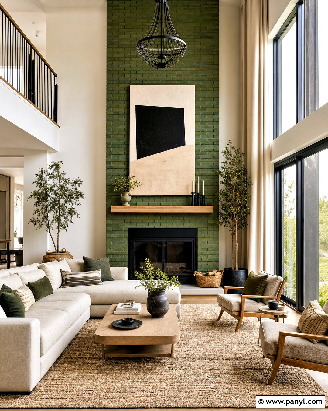 Floor-To-Ceiling Green Brick Fireplace - 20 green brick fireplace ideas