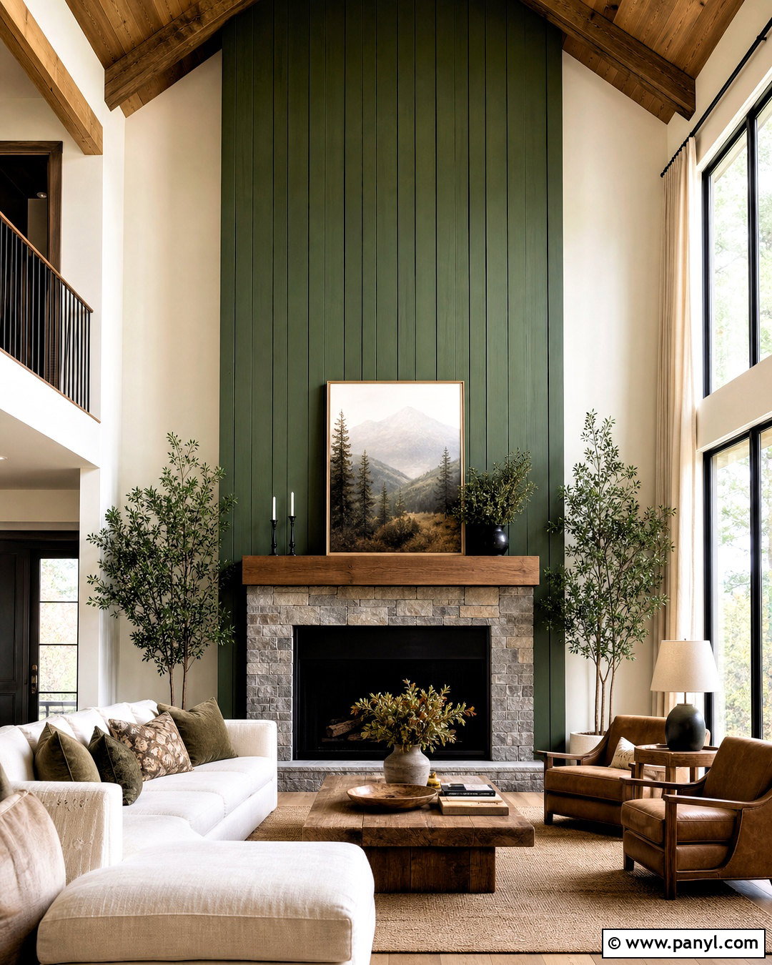 Floor-To-Ceiling Green Shiplap Fireplace - 20 green shiplap fireplace ideas