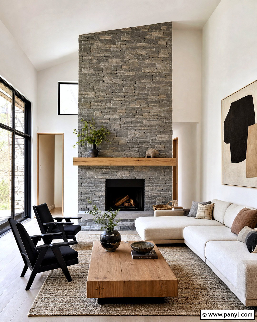 Floor-To-Ceiling Grey Brick Fireplace - 20 grey brick fireplace ideas