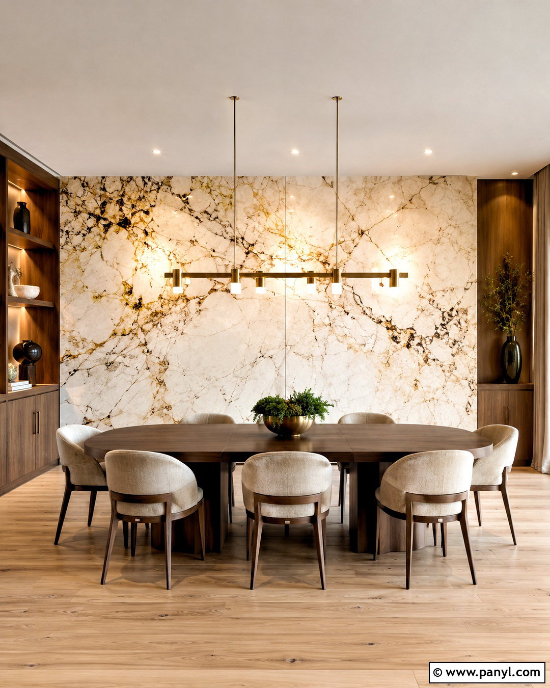 Floor-To-Ceiling Marble Dining Room Wall - 20 marble wall design luxury ideas