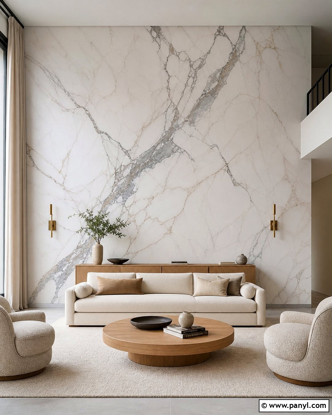 Floor-To-Ceiling Marble Wallpaper - 30 Marble Wallpaper Living Room Ideas