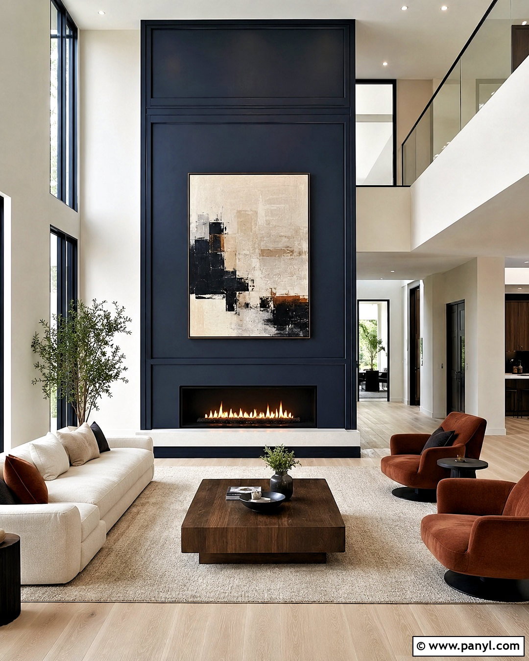Floor-To-Ceiling Navy Blue Fireplace - 20 navy blue fireplace ideas
