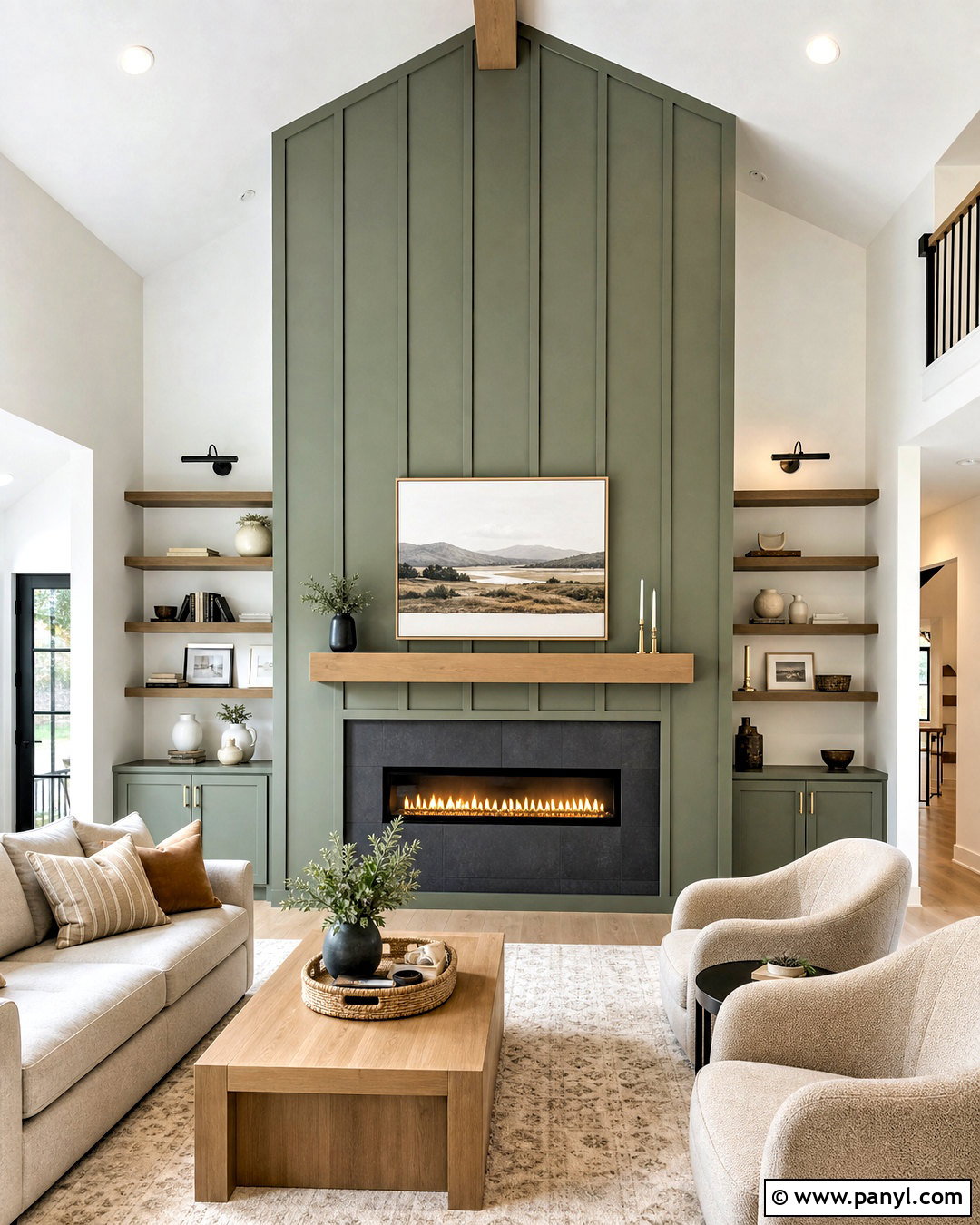 Floor-To-Ceiling Sage Green Fireplace - 20 sage green fireplace ideas