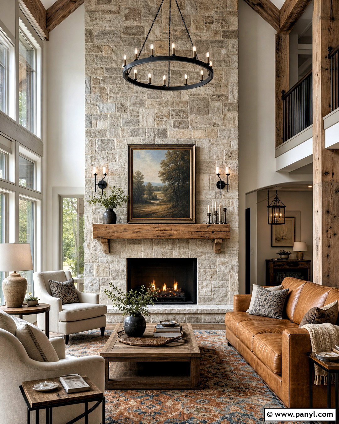 Floor-To-Ceiling Stone Fireplace Accent Wall - 20 accent wall fireplace living room ideas