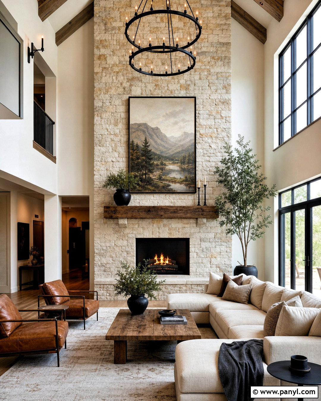 Floor-To-Ceiling Stone Fireplace Wall - 20 tall fireplace wall high ceilings