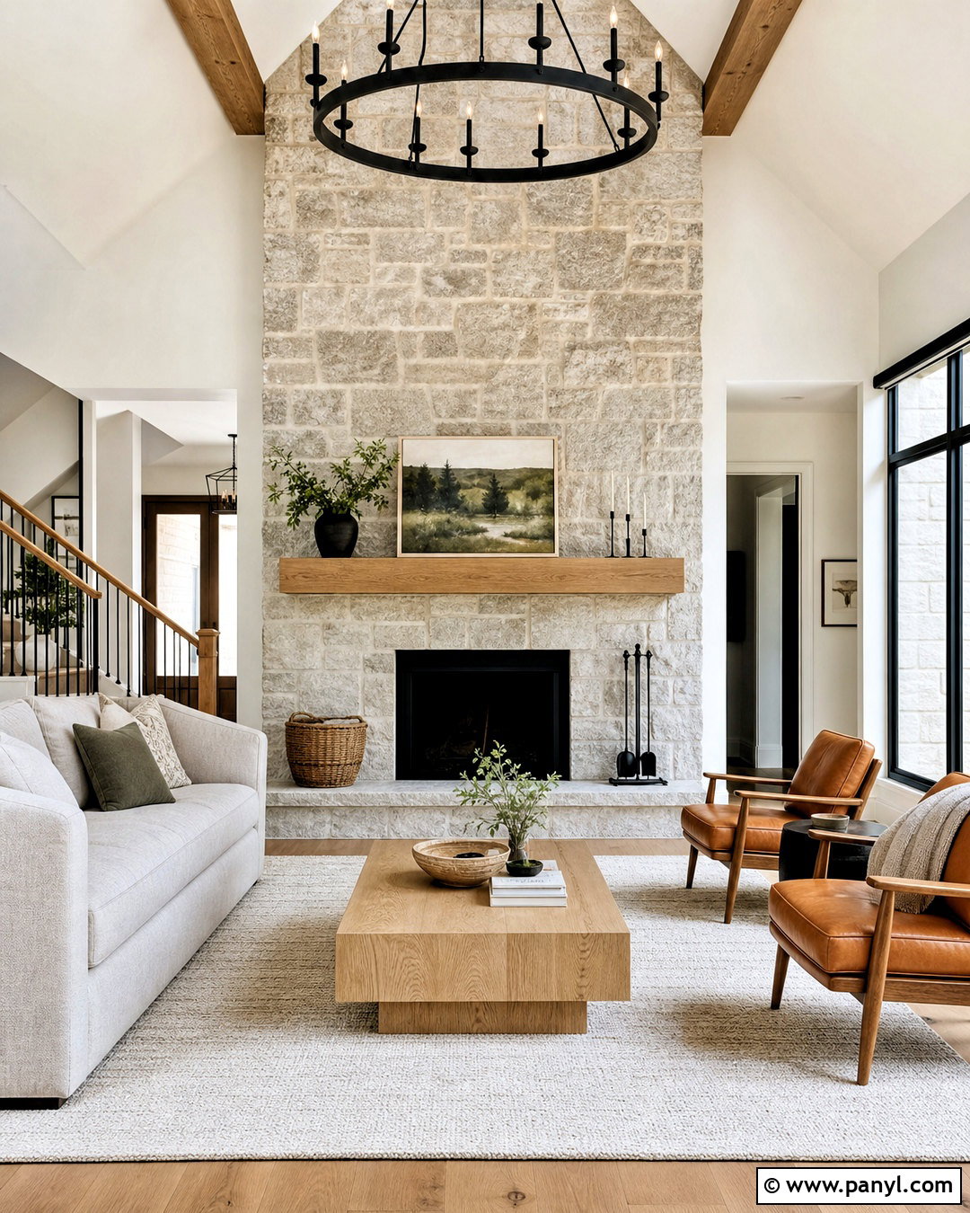 Floor-To-Ceiling Stone Fireplace Wall - 20 fireplace accent wall ideas
