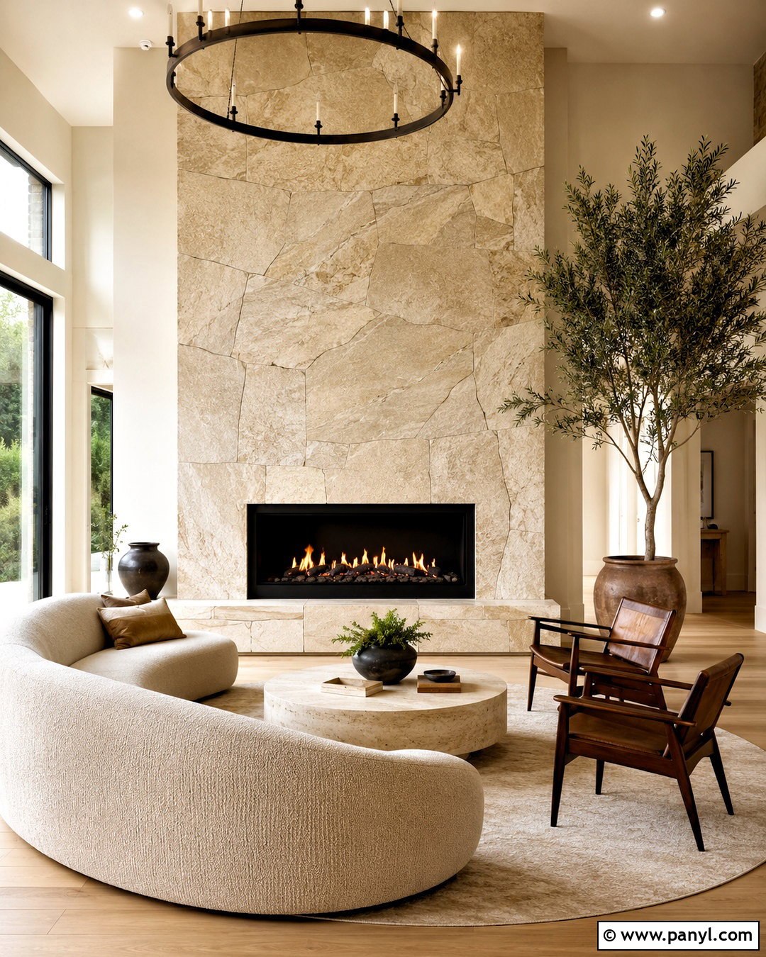 Floor-To-Ceiling Stone Fireplace - 20 modern fireplace ideas