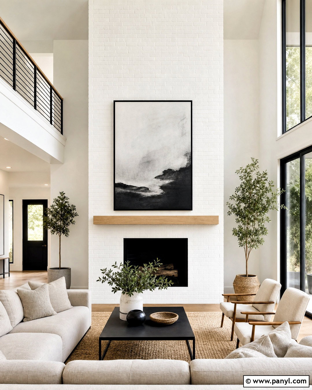 Floor-To-Ceiling White Brick Fireplace - 20 white painted brick fireplace ideas