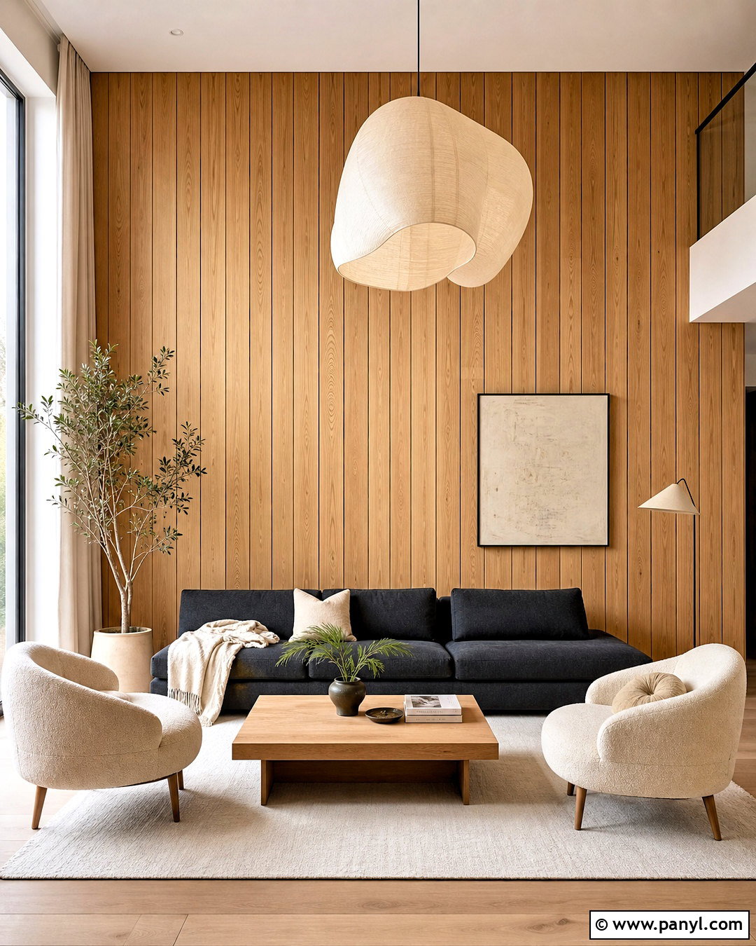 Floor-To-Ceiling Wood Plank Accent Wall - 20 wood accent wall living room ideas