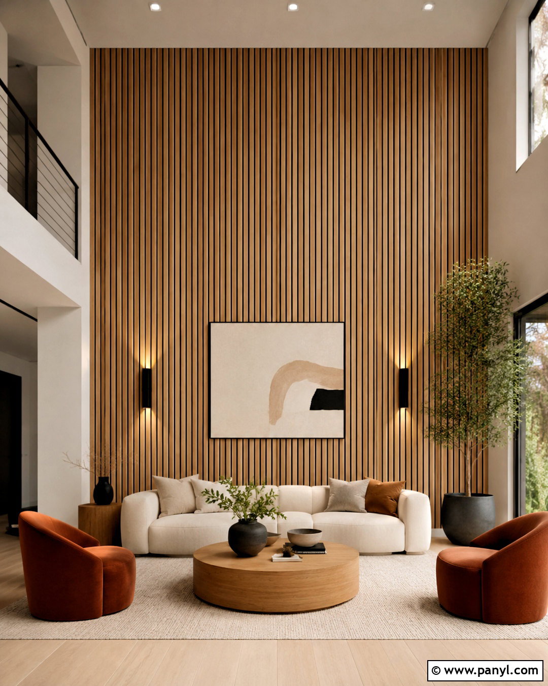 Floor-To-Ceiling Wood Slat Accent Wall - 35 tall accent wall high ceilings
