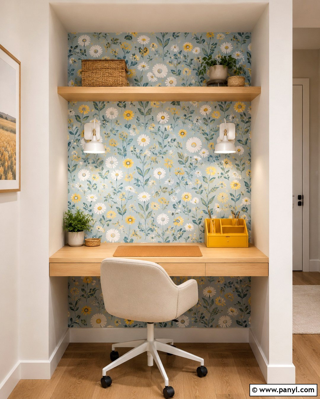 Floral Accent Wall Office Nook - 20 Floral Accent Wall Office Ideas