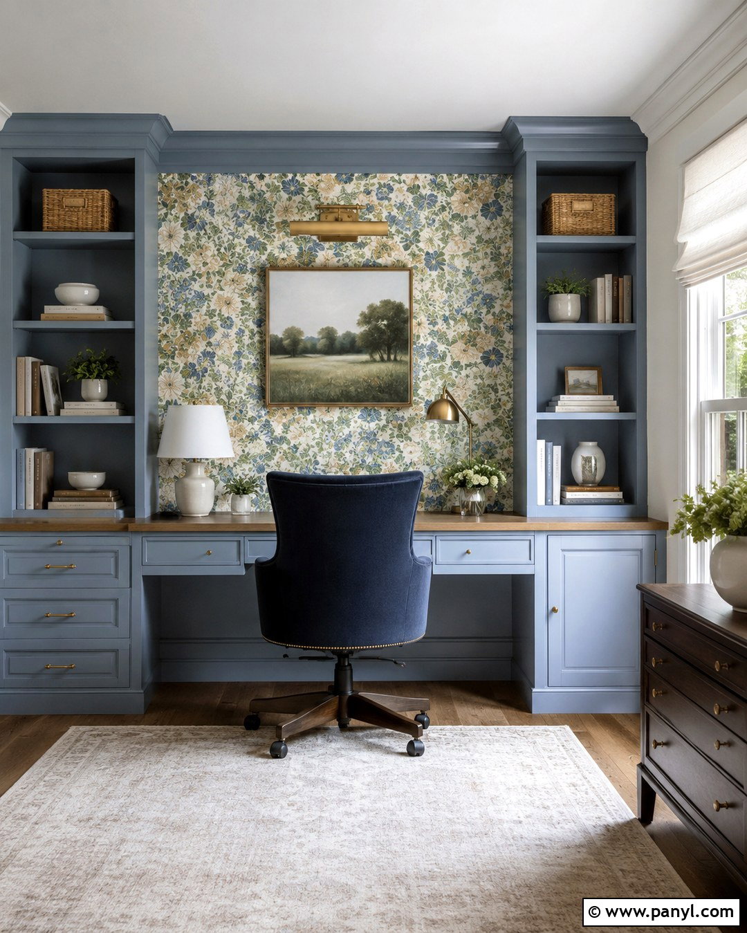 Floral Accent Wall With Built In Desk - 20 Floral Accent Wall Office Ideas
