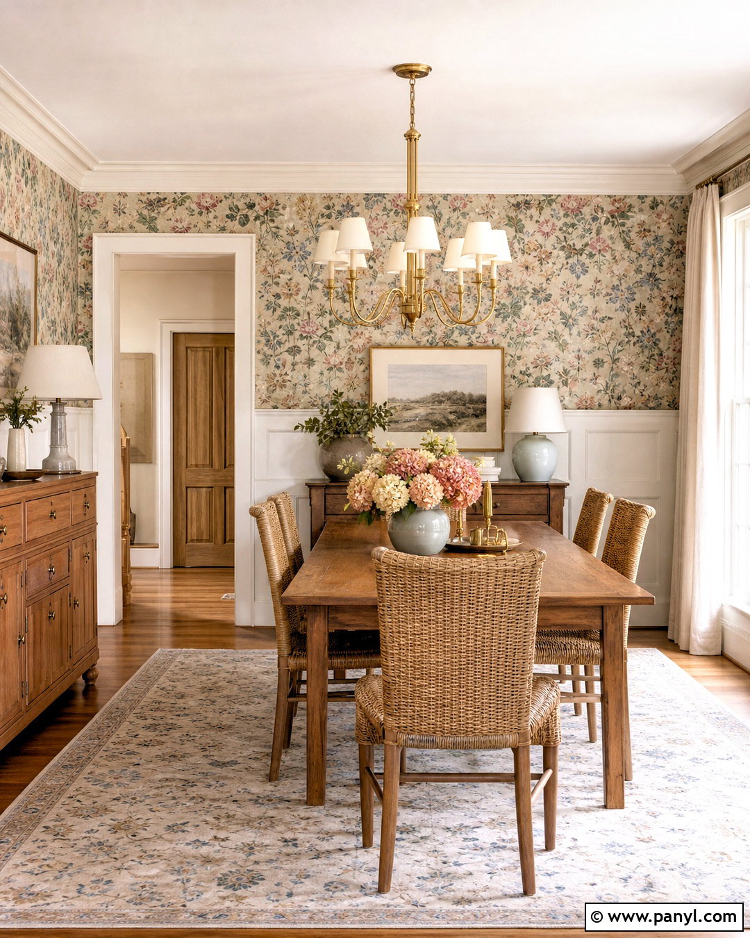 Floral Half Wall Wallpaper With White Wainscoting - 20 half wall wallpaper ideas