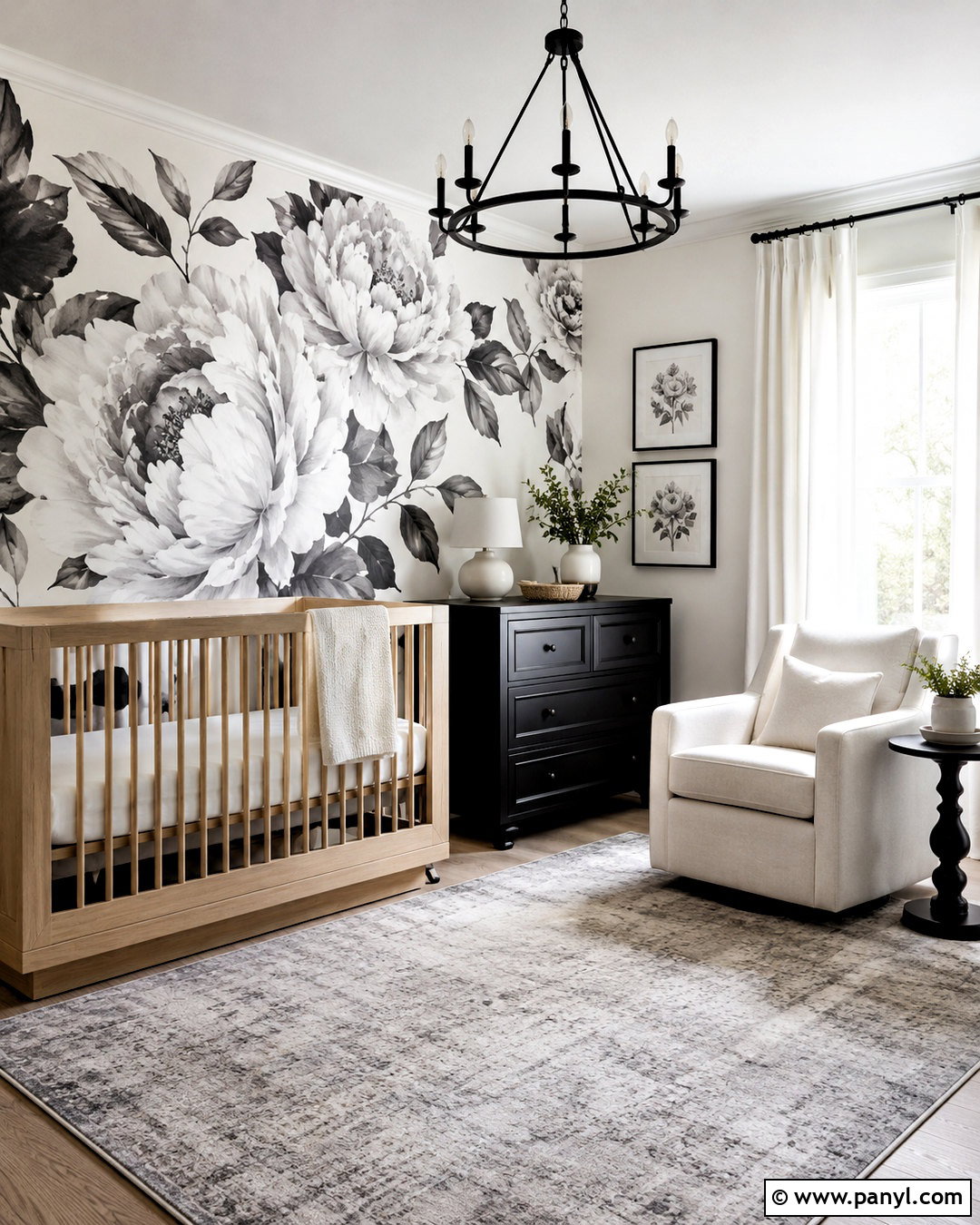 Floral Monochrome Nursery - 20 monochrome nursery ideas